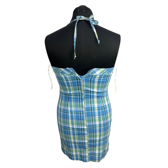 VTG 90's/Y2k Blue Green White Plaid A. BYER California Halter Dress VTG Sz  13 - Picture 11 of 12